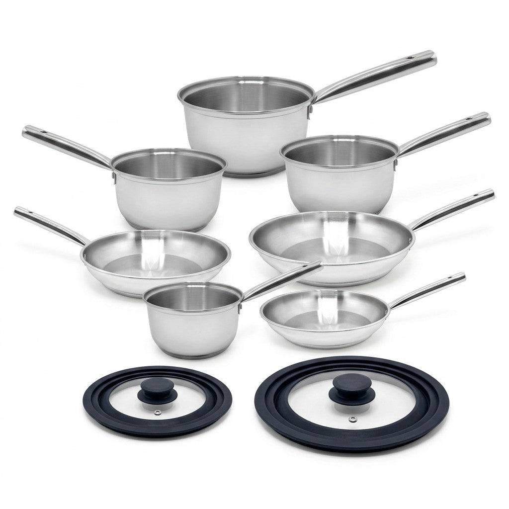 Lot de 4 casseroles 16/18/20/22 cm et 3 poêles en inox 20/24/28 cm avec couvercles Fackelmann Rhona - Image 1