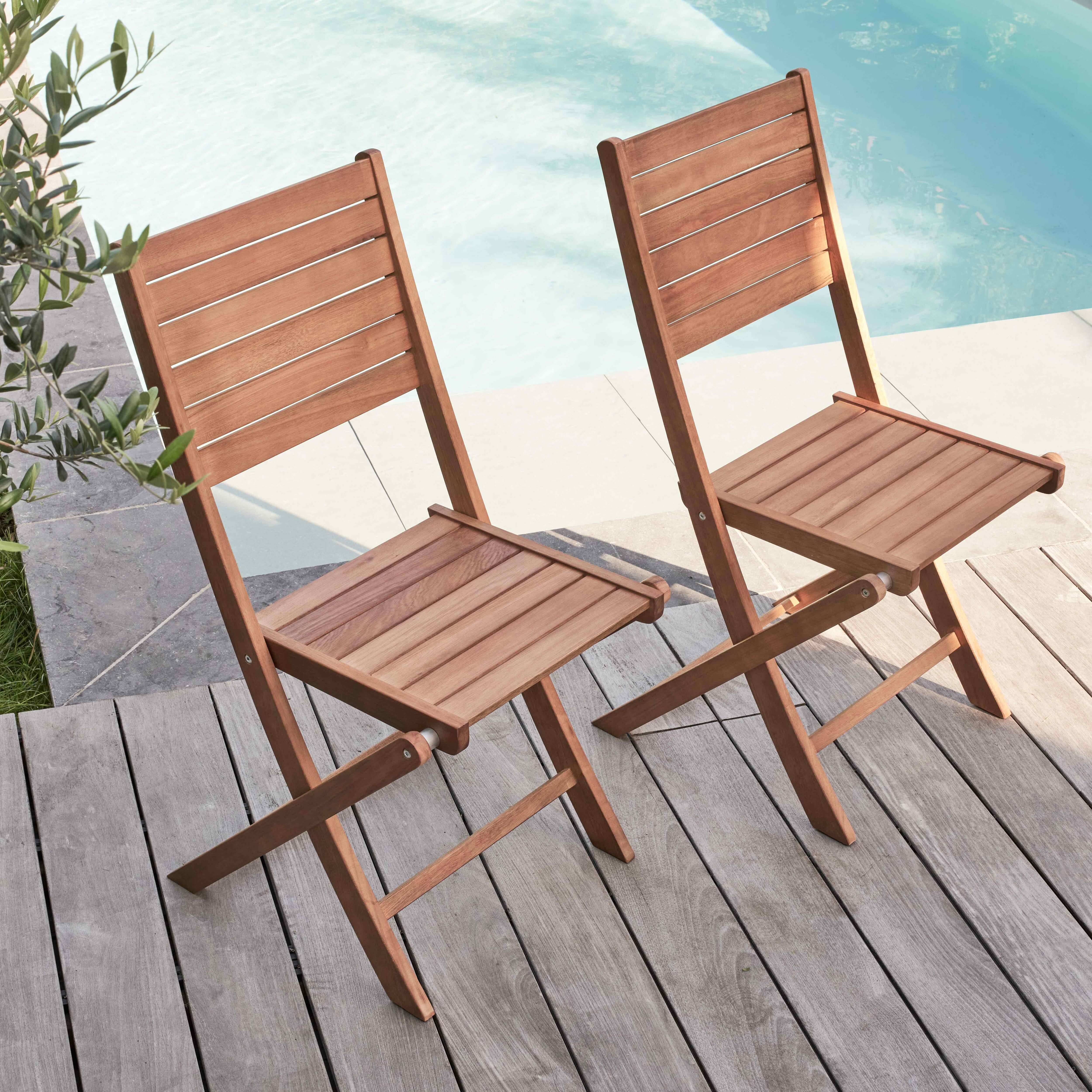 Oviala - Lot de 2 chaises pliantes en bois d'eucalyptus Canet - Oviala - Imagen 2