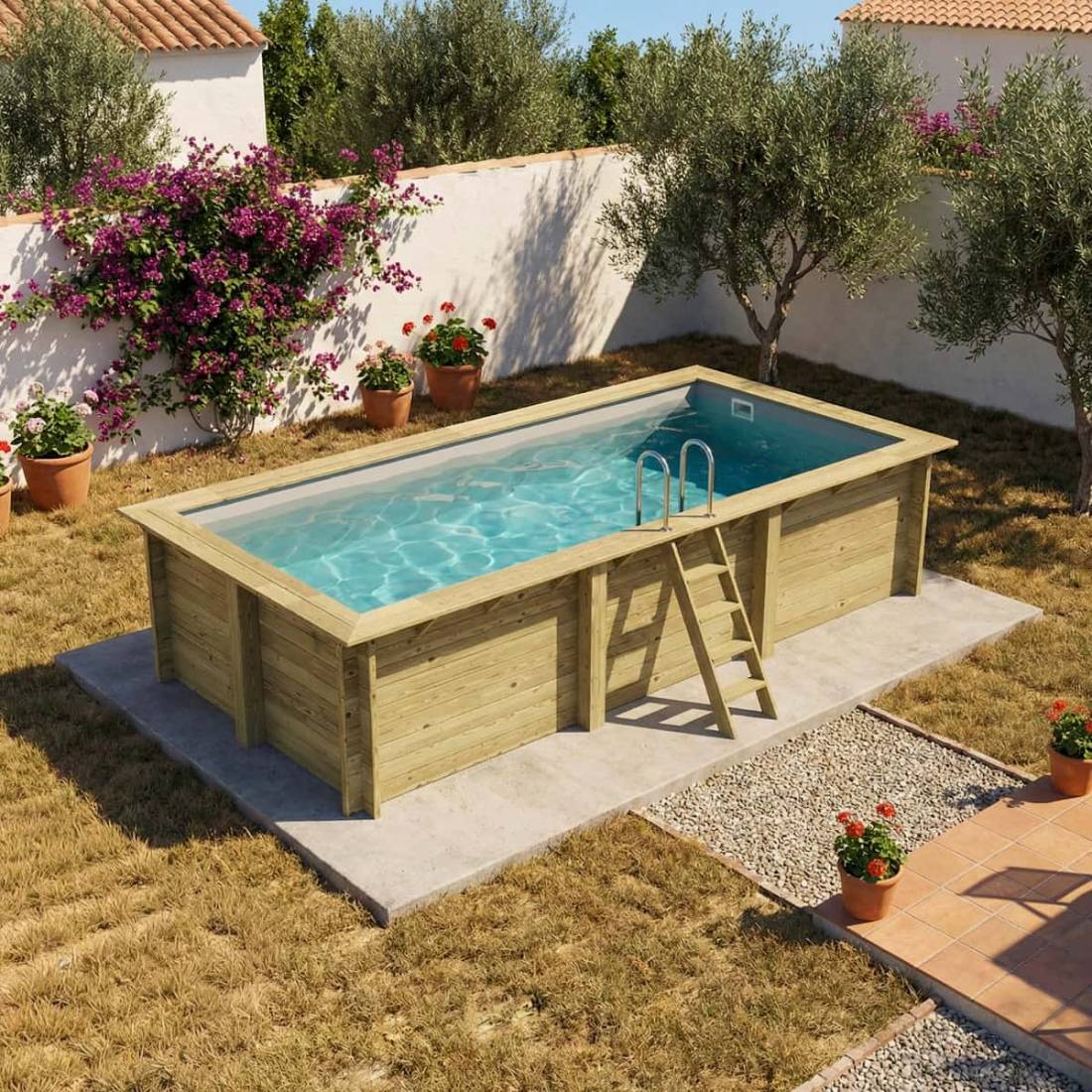 Altanka - Piscine hors sol en bois AQUA 6.1 x 2.85 - H.1.31 m, gris clair, fixations à visser - BAS7307OSPL2 - ALTANKA - Image 2