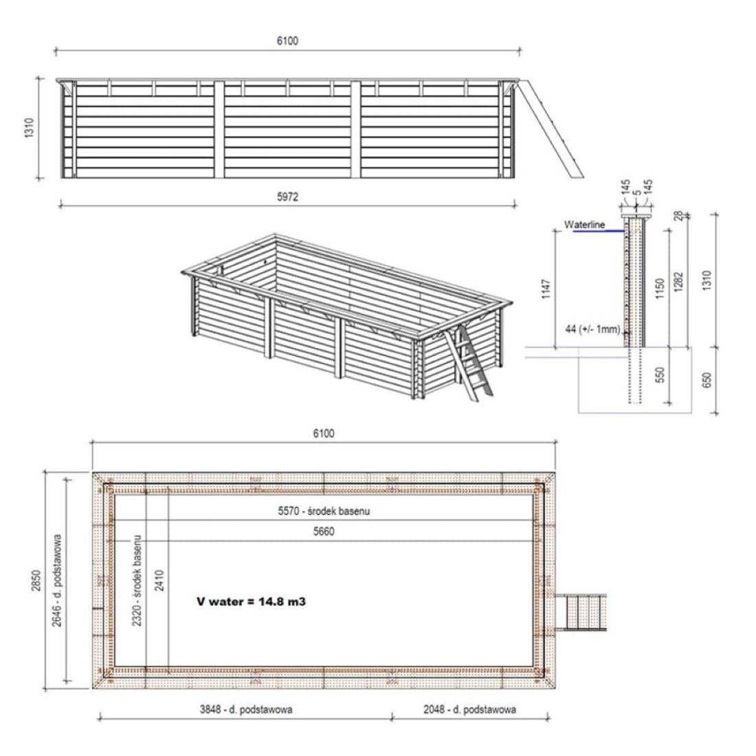 Altanka - Piscine hors sol en bois AQUA 6.1 x 2.85 - H.1.31 m, gris clair, fixations à visser - BAS7307OSPL2 - ALTANKA - Image 4