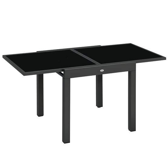 Table Extensible de Jardin Grande Taille dim. dépliées 160 x 80 x 75 cm Aluminium Gris foncé Plateau Verre trempé Noir - Image 1