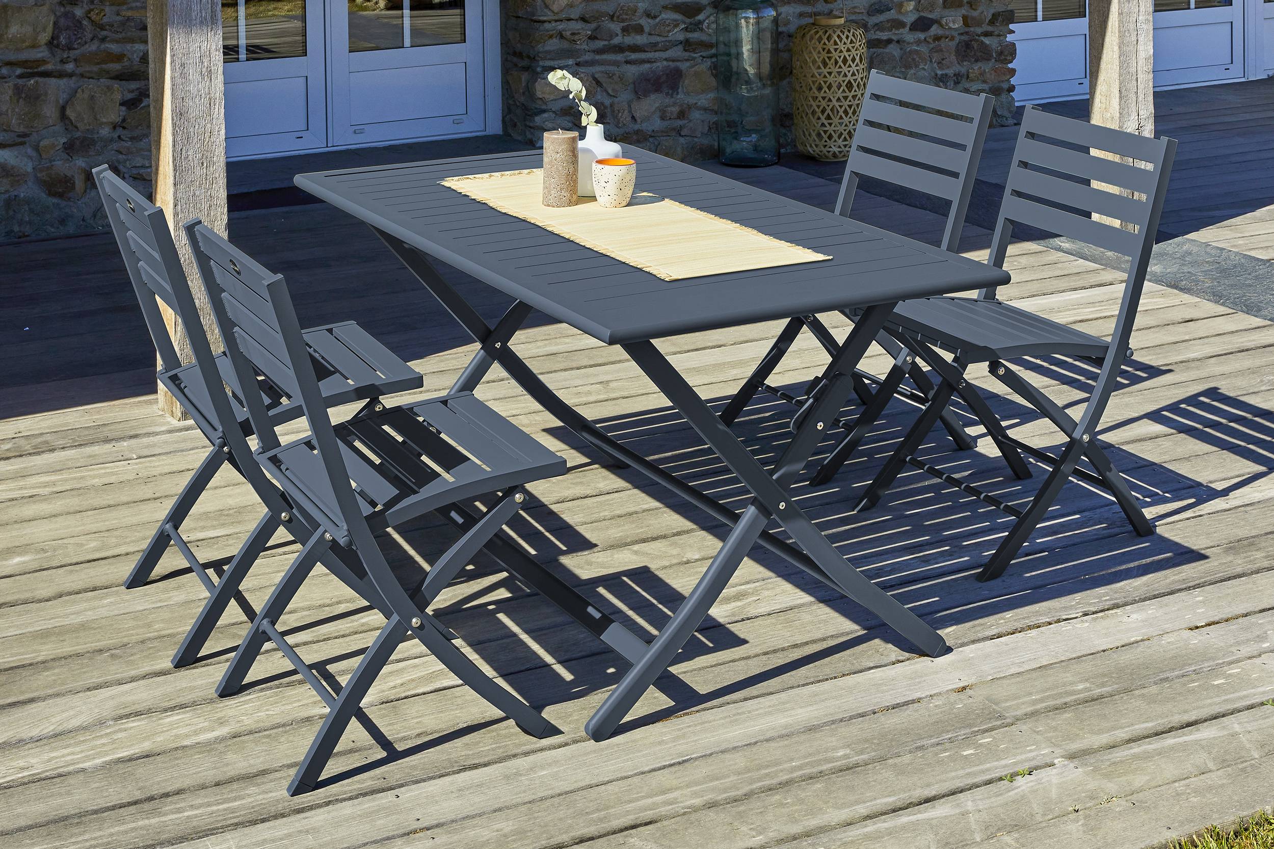 City Garden - Ensemble repas de jardin 4 places en aluminium - Gris anthracite - MARIUS - Imagen 5
