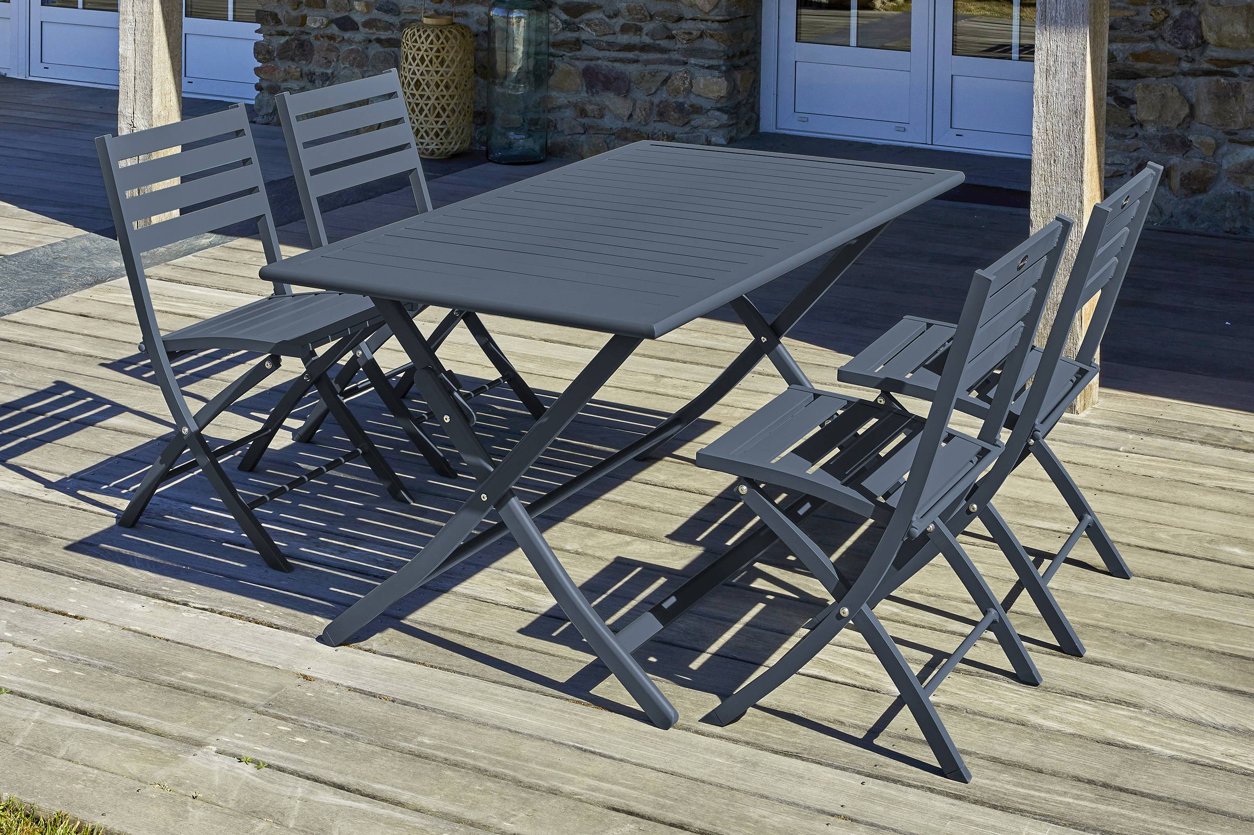 City Garden - Ensemble repas de jardin 4 places en aluminium - Gris anthracite - MARIUS - Imagen 1