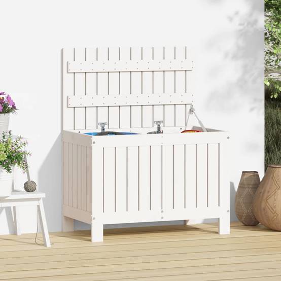 Coffre de Rangement Extérieur en Bois de Pin Massif pour Balcon et Jardin Blanc 76x42,5x54 cm – ComfortXL Outdoor Living - Image 1
