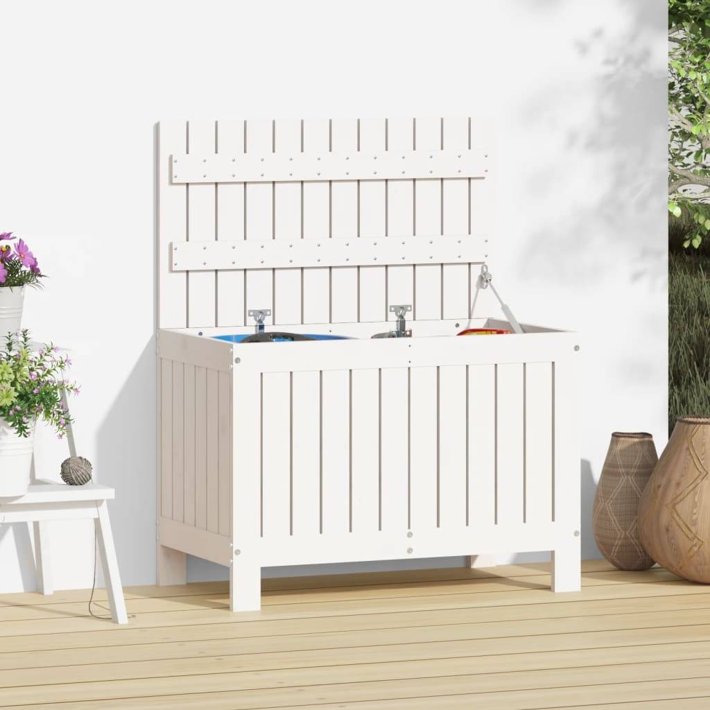 Coffre de Rangement Extérieur en Bois de Pin Massif pour Balcon et Jardin Blanc 76x42,5x54 cm – ComfortXL Outdoor Living - Image 1