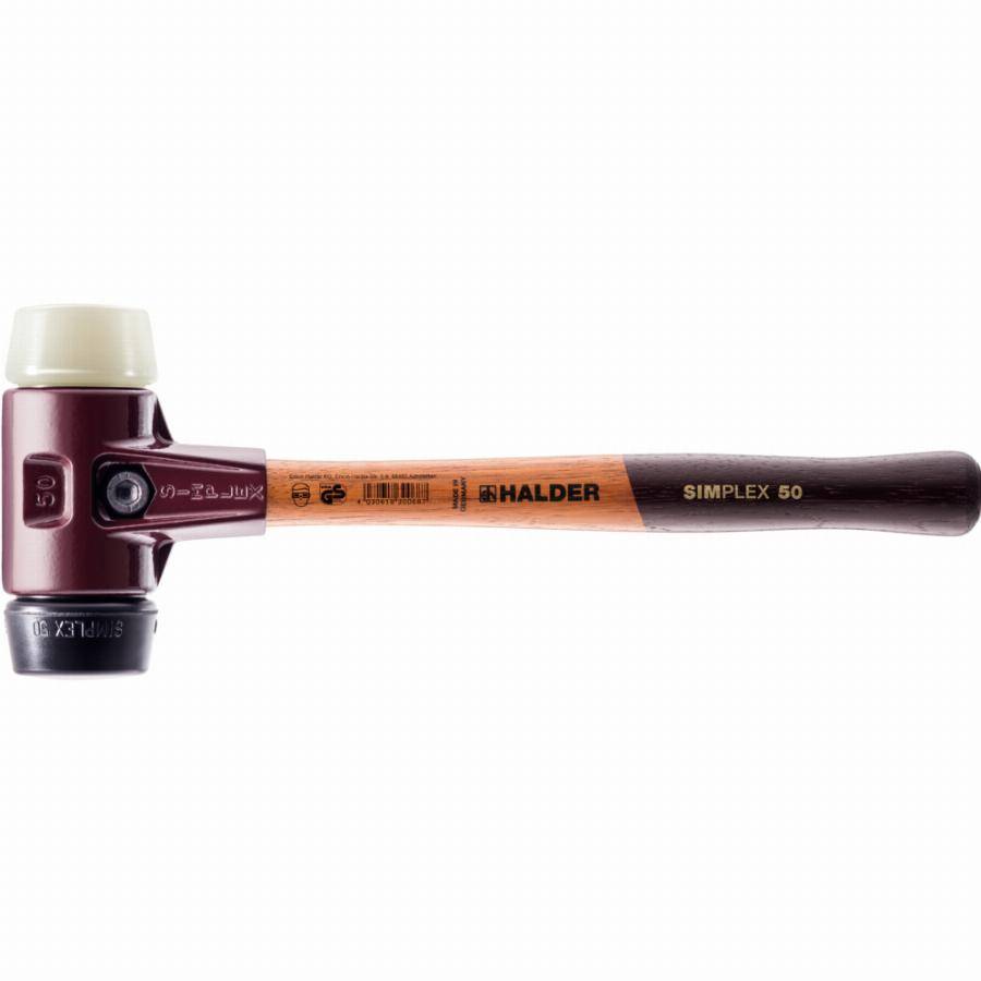 Maillet HALDER SIMPLEX Caoutchouc chargé / nylon avec boîtier en fonte malléable et manche en bois - D=40 mm - 3028.040