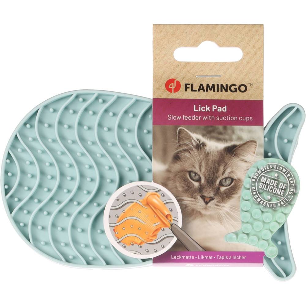 Flamingo - Tapis à lécher Martha poisson vert en silicone  pour chat - Imagen 1
