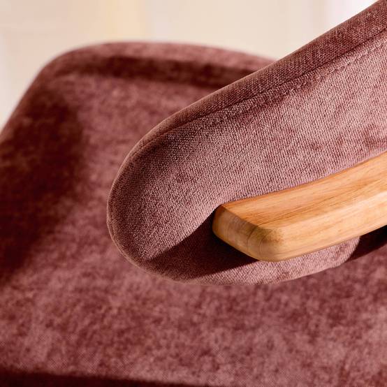 sweeek - Lot de 2 chaises bois d'hévéa naturel et tissu chenille bordeaux - Paola | sweeek - Image 6