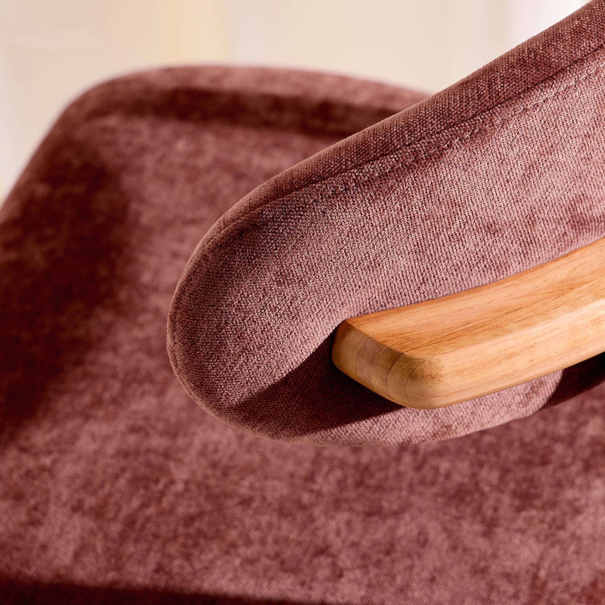 sweeek - Lot de 2 chaises bois d'hévéa naturel et tissu chenille bordeaux - Paola | sweeek - Image 6