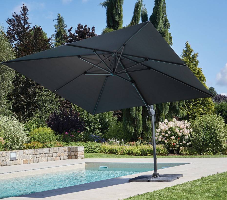 Ozalide - Parasol déporté 3x3m double inclinaison  gris anthracite  EMERAUDE