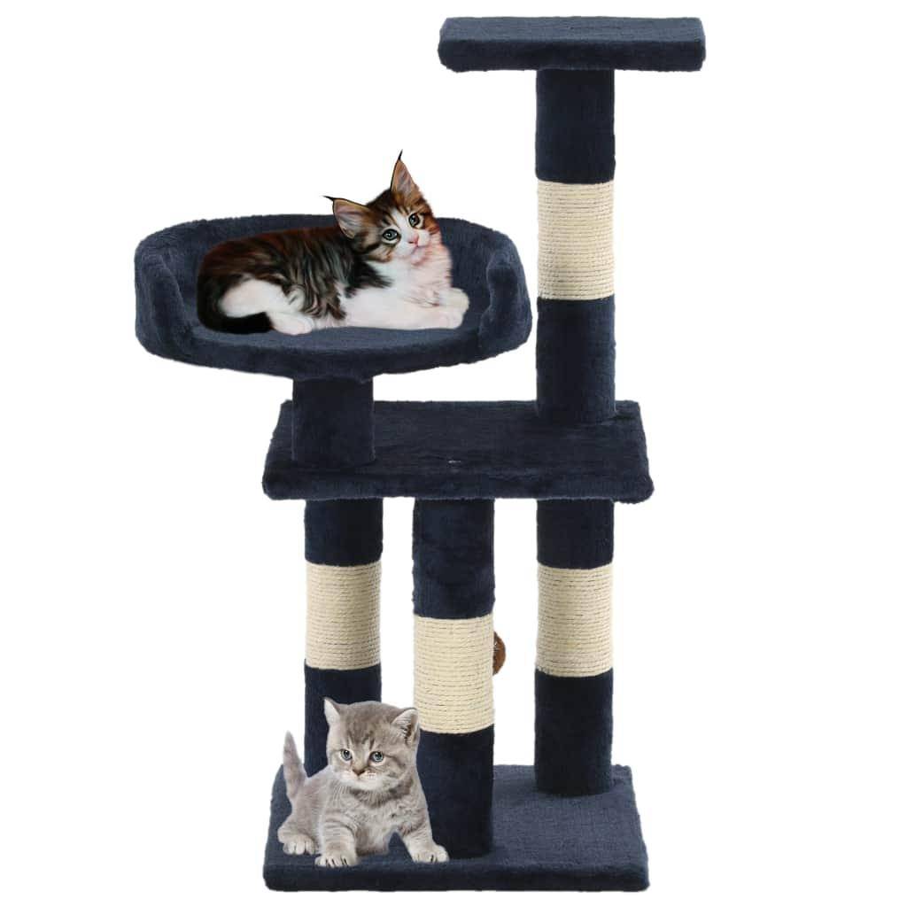 Helloshop26 - Arbre à chat griffoir grattoir niche jouet animaux peluché en sisal 65 cm bleu - Imagen 2