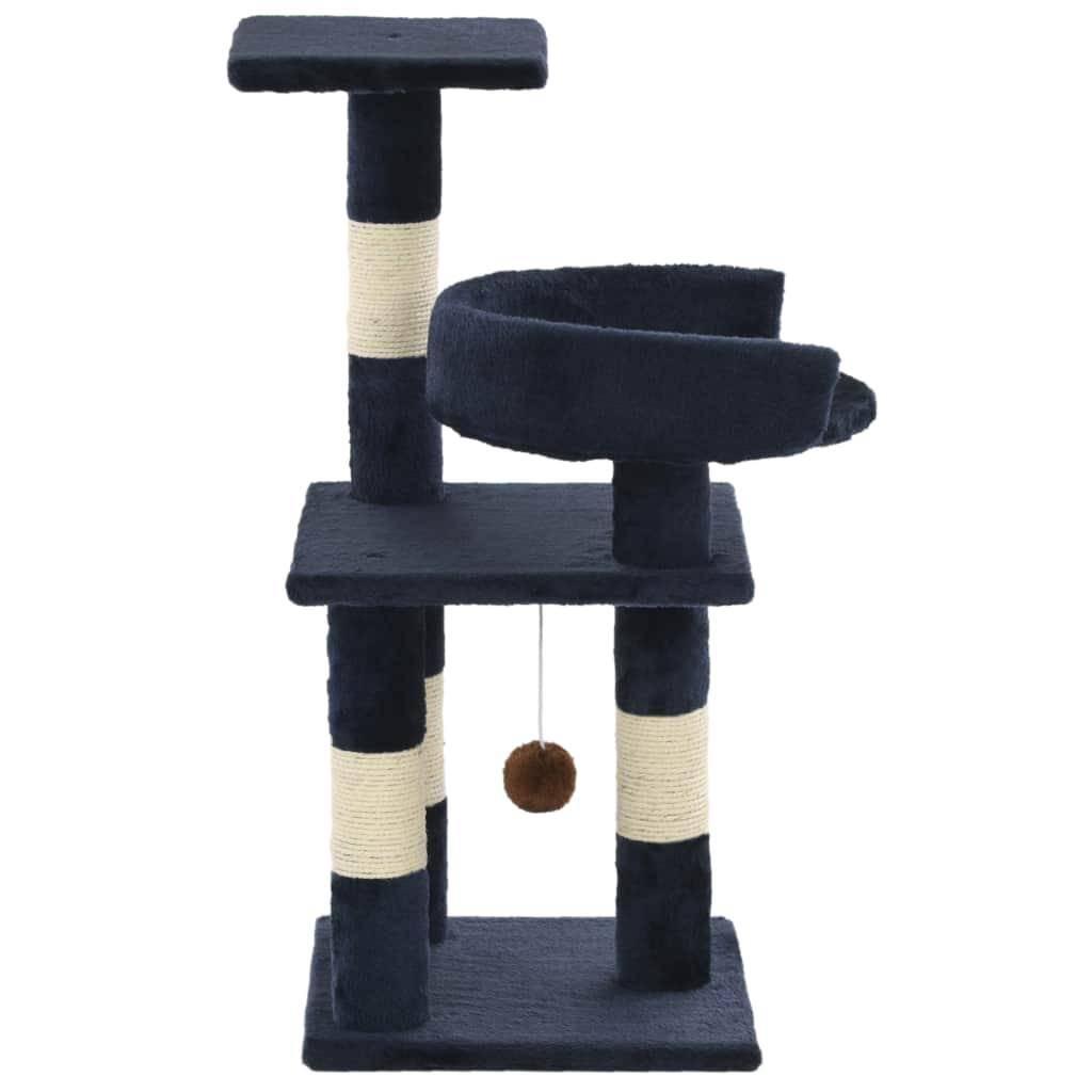 Helloshop26 - Arbre à chat griffoir grattoir niche jouet animaux peluché en sisal 65 cm bleu - Image 3