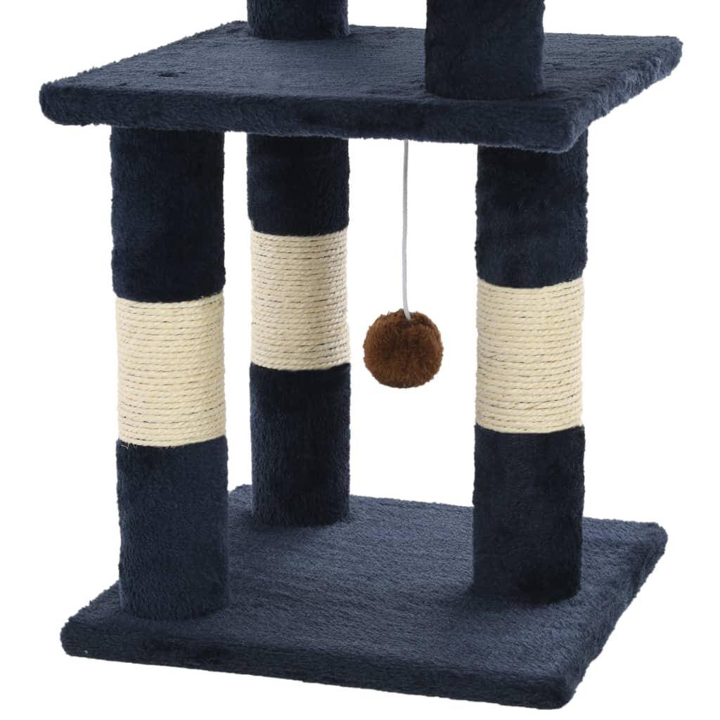 Helloshop26 - Arbre à chat griffoir grattoir niche jouet animaux peluché en sisal 65 cm bleu - Image 5