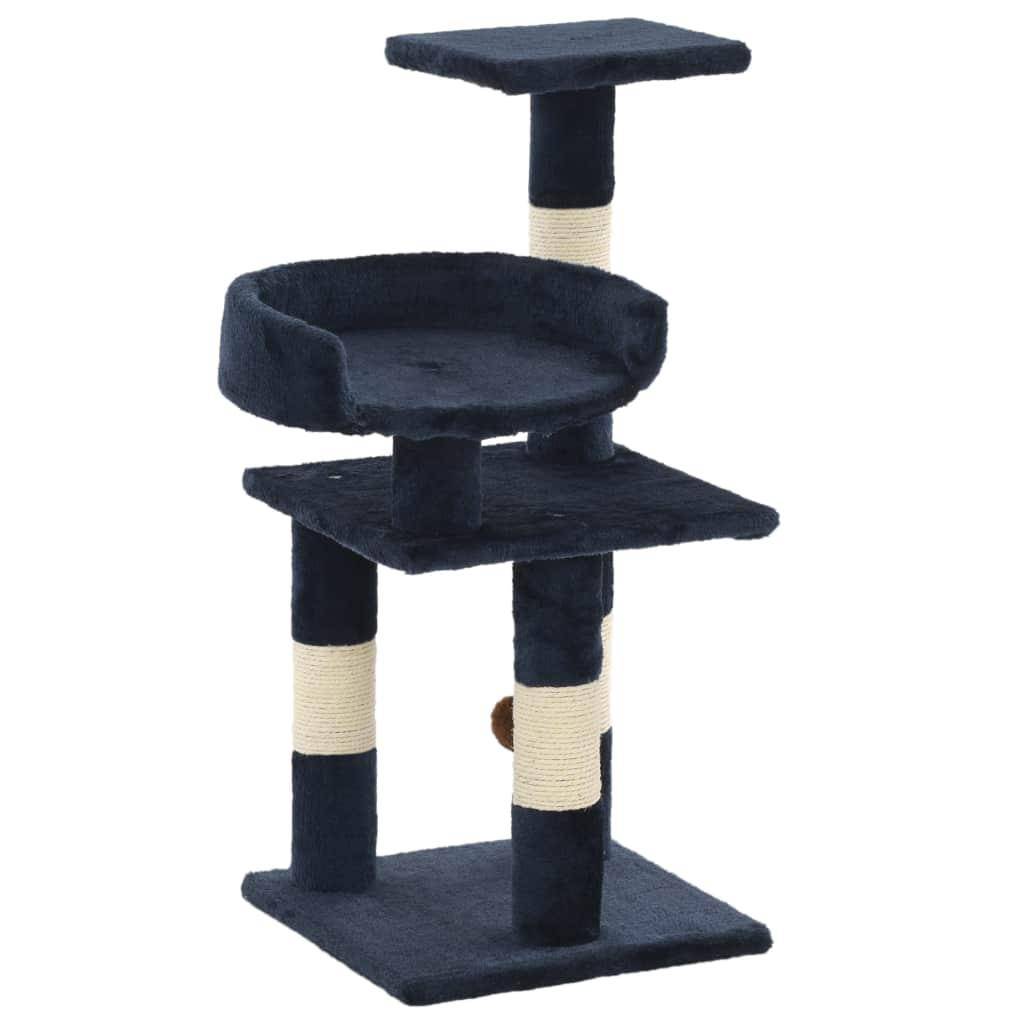 Helloshop26 - Arbre à chat griffoir grattoir niche jouet animaux peluché en sisal 65 cm bleu - Imagen 1