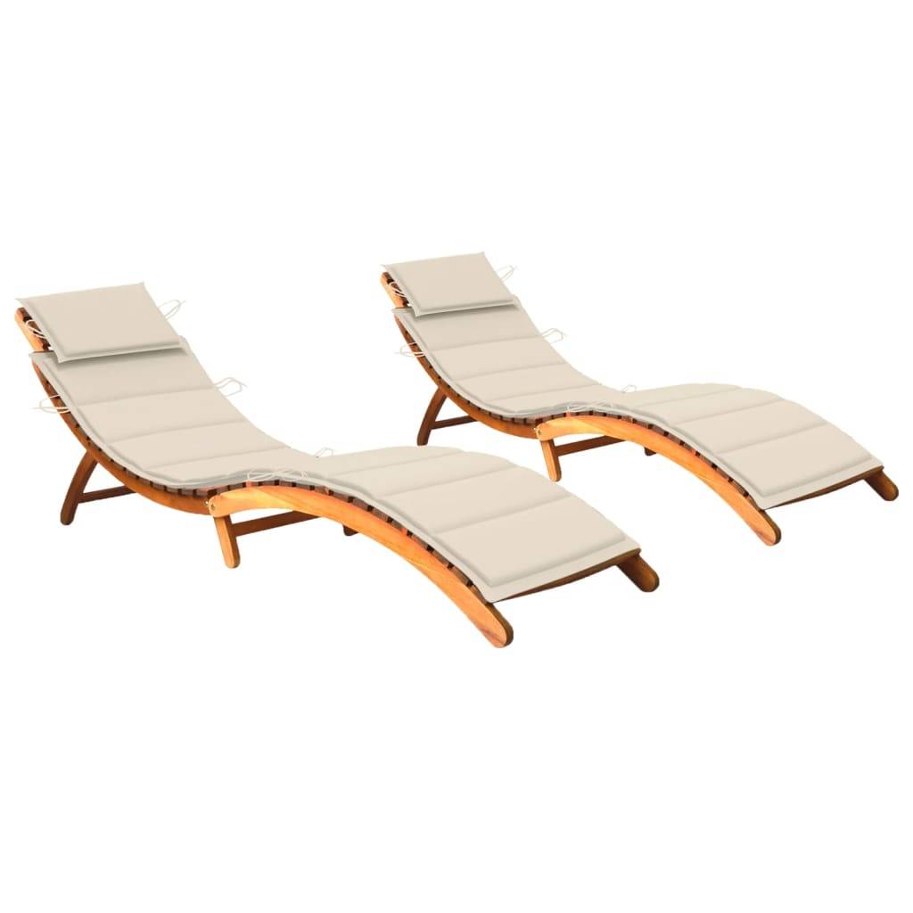 Helloshop26 - Lot de 2 transats chaise longue bain de soleil lit de jardin terrasse meuble d'extérieur avec coussins bois d'acacia solide - Imagen 1