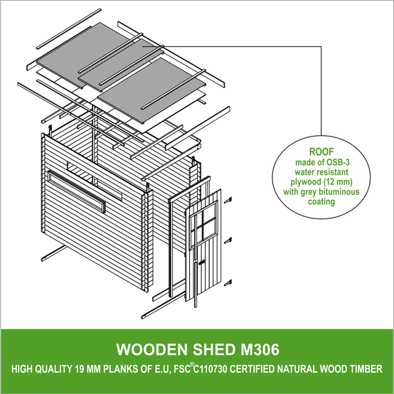 Timbela - Abri de jardin en bois l239xL144xH198 cm/2.63 m² - Stockage extérieur - Petit abri à outils, Local à vélos - 19 mm d’épaisseur - Timbela M306 - Image 7