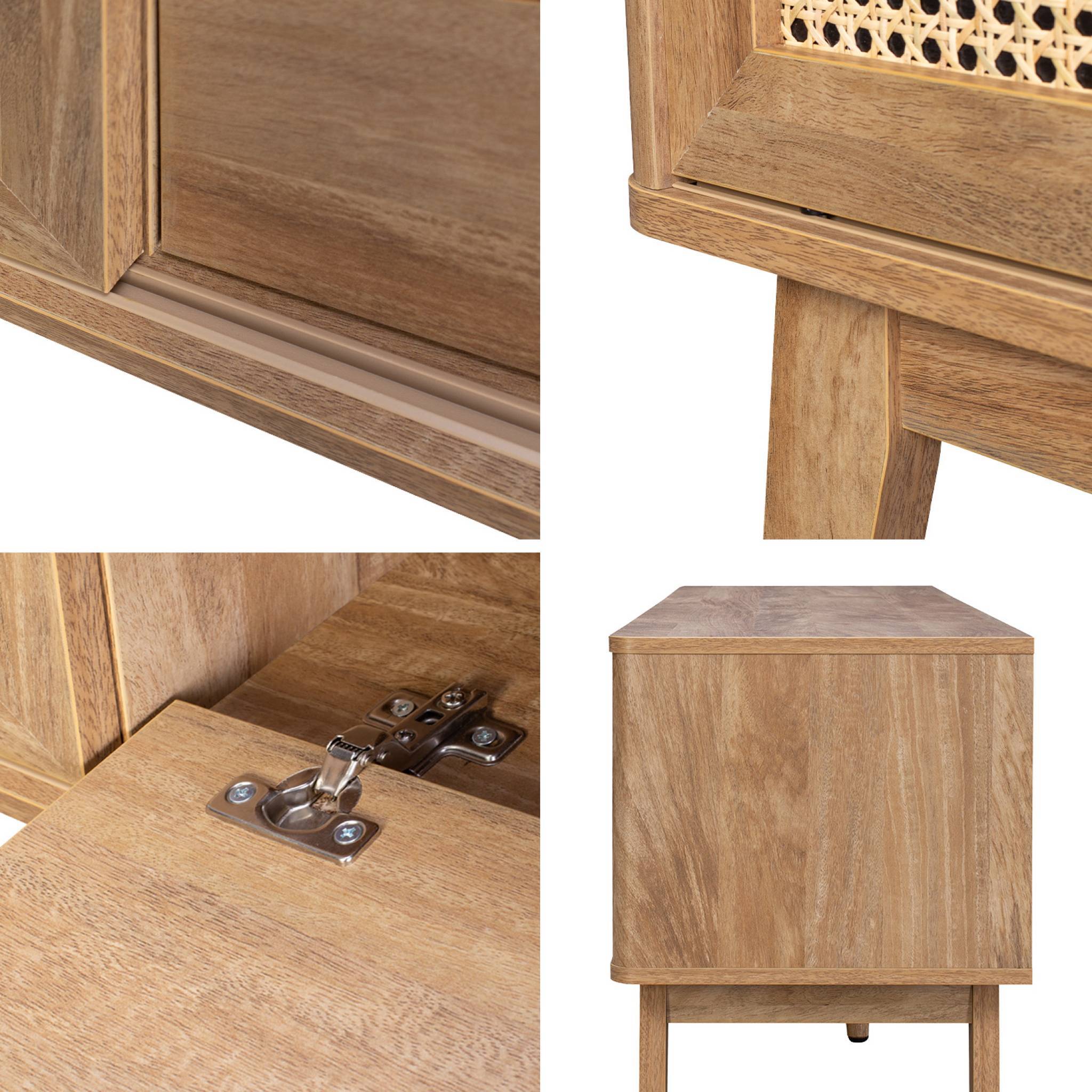 sweeek - Meuble TV portes coulissantes. casier fermé. étagère décor bois et cannage 150cm | sweeek - Image 6