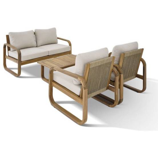 Salon de jardin - Bois d'acacia - 4 personnes - BOHEMIA - Creme - Image 6