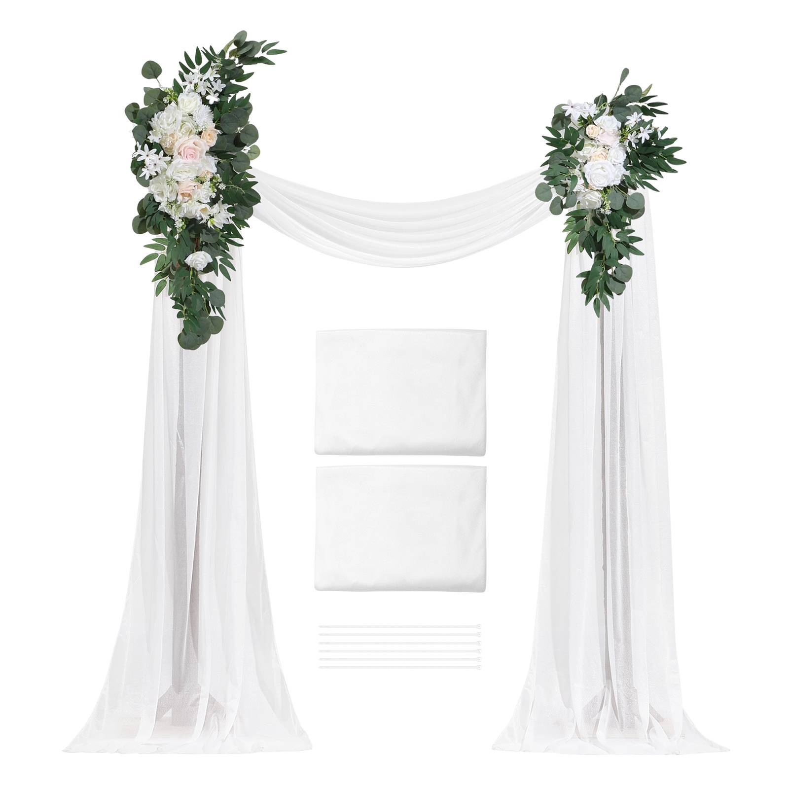 VEVOR Kit fleurs artificielles arche mariage, 2 bouquets, 2 rideaux, blanc. - Image 9