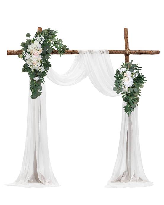 VEVOR Kit fleurs artificielles arche mariage, 2 bouquets, 2 rideaux, blanc. - Image 1