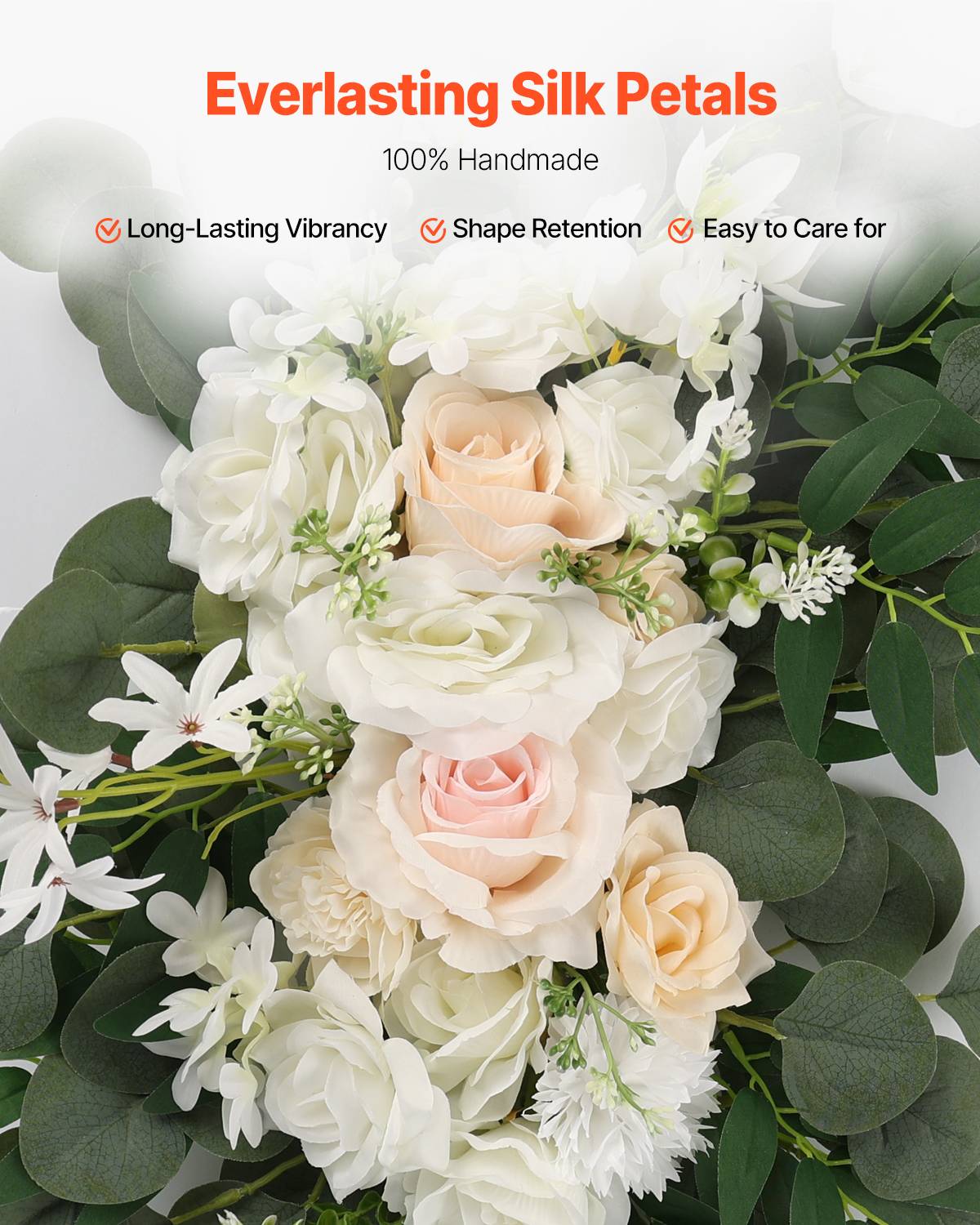VEVOR Kit fleurs artificielles arche mariage, 2 bouquets, 2 rideaux, blanc. - Image 4