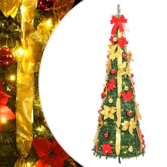ComfortXL - Sapin de Noël Artificiel Escamotable Décoré et Pré-éclairé 150 LED Vert 180 cm – ComfortXL Outdoor Living - Image 1