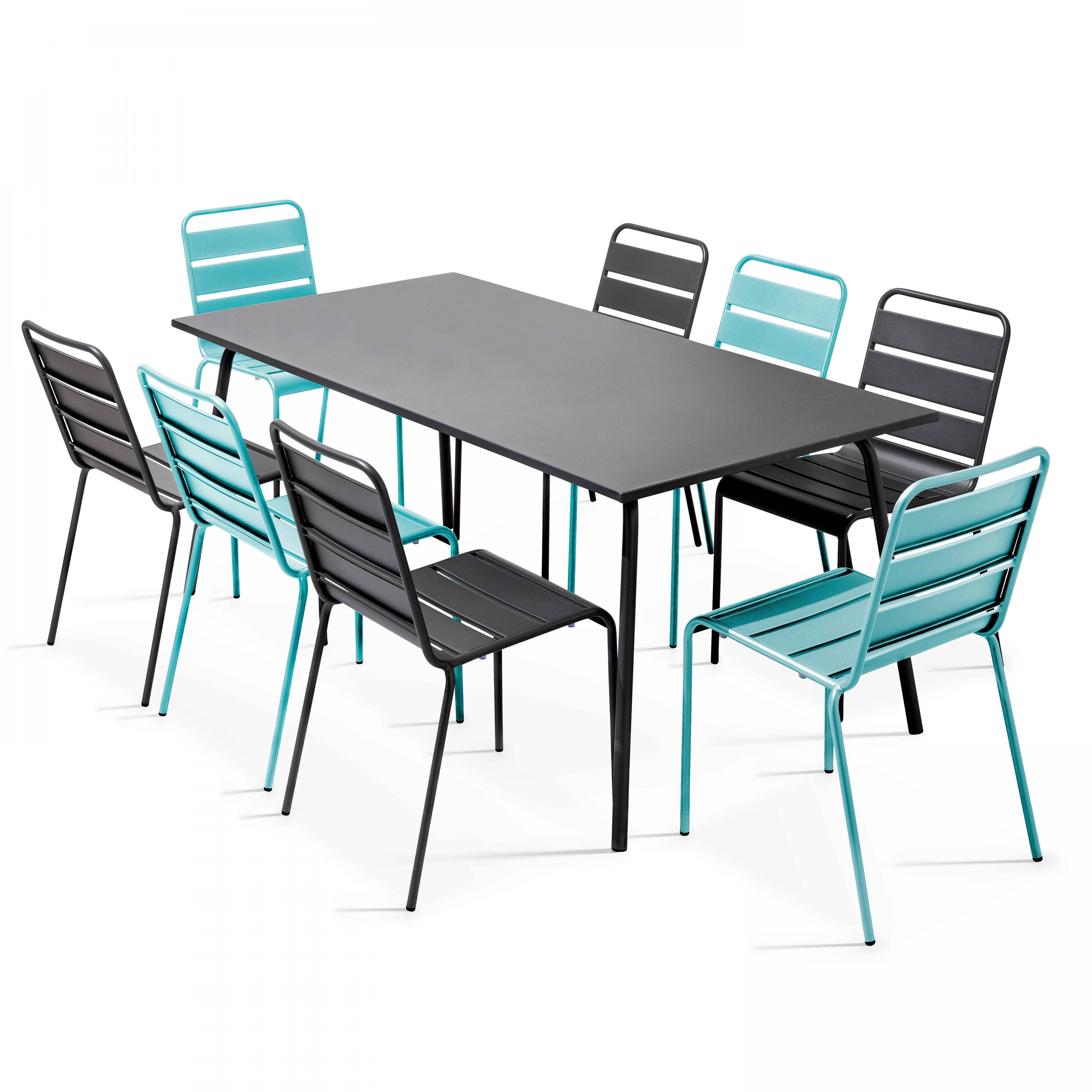 Oviala - Ensemble table de jardin et 8 chaises en métal gris et turquoise Palavas - Oviala - Imagen 1