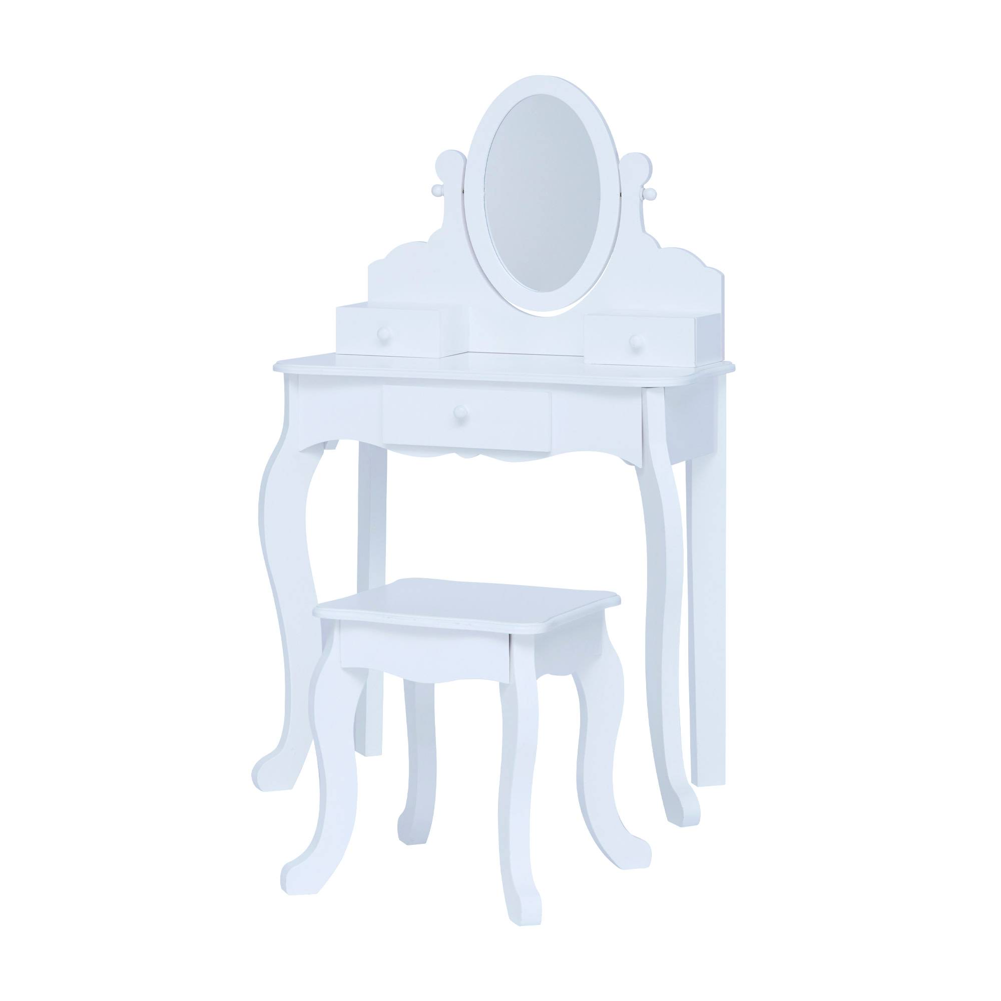 Coiffeuse de jeu moyenne avec tabouret en bois, blanche Teamson Kids - Image 1