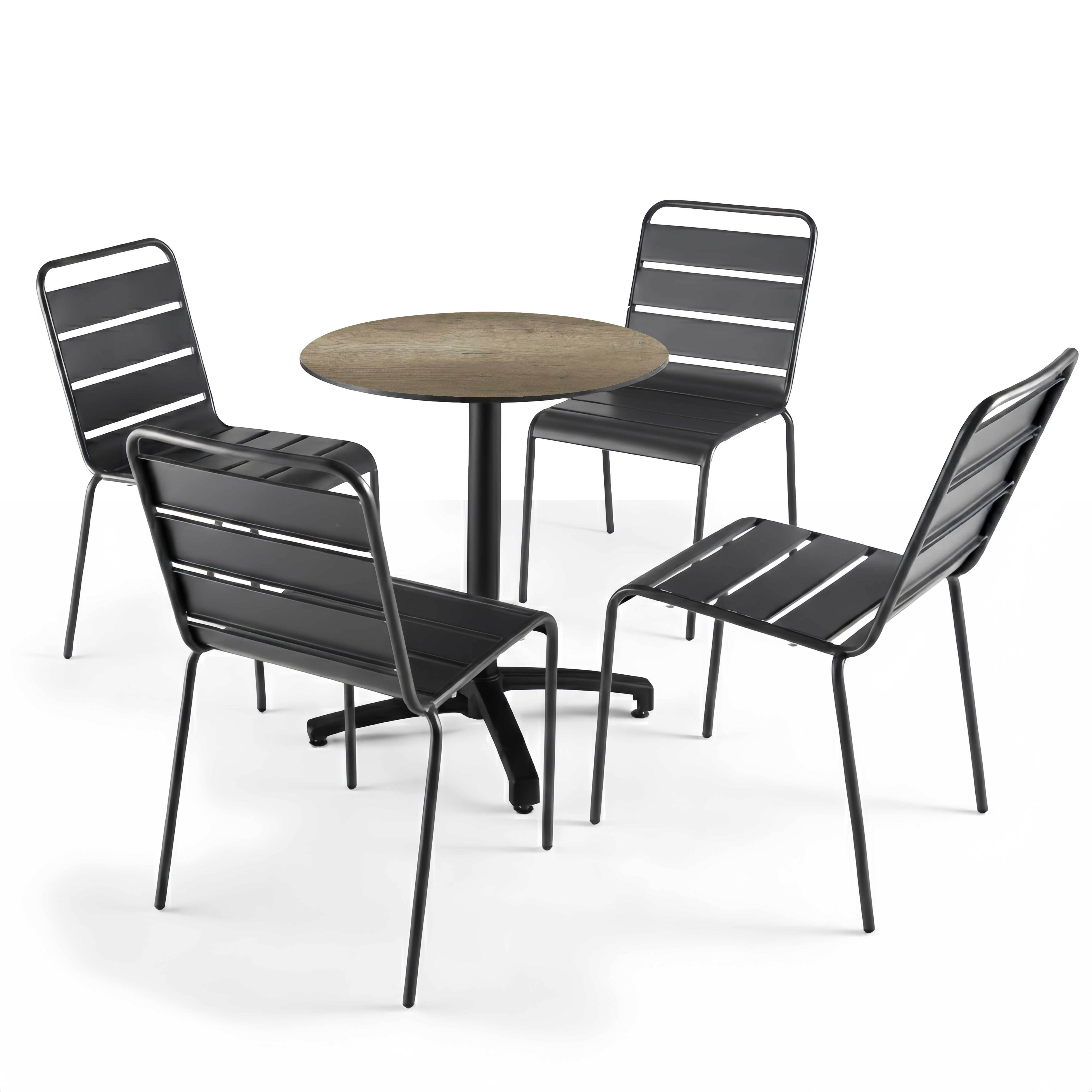 Oviala - Table de jardin ronde 60 cm inclinable aluminium et HPL chêne fumé Opera - Oviala - Image 3