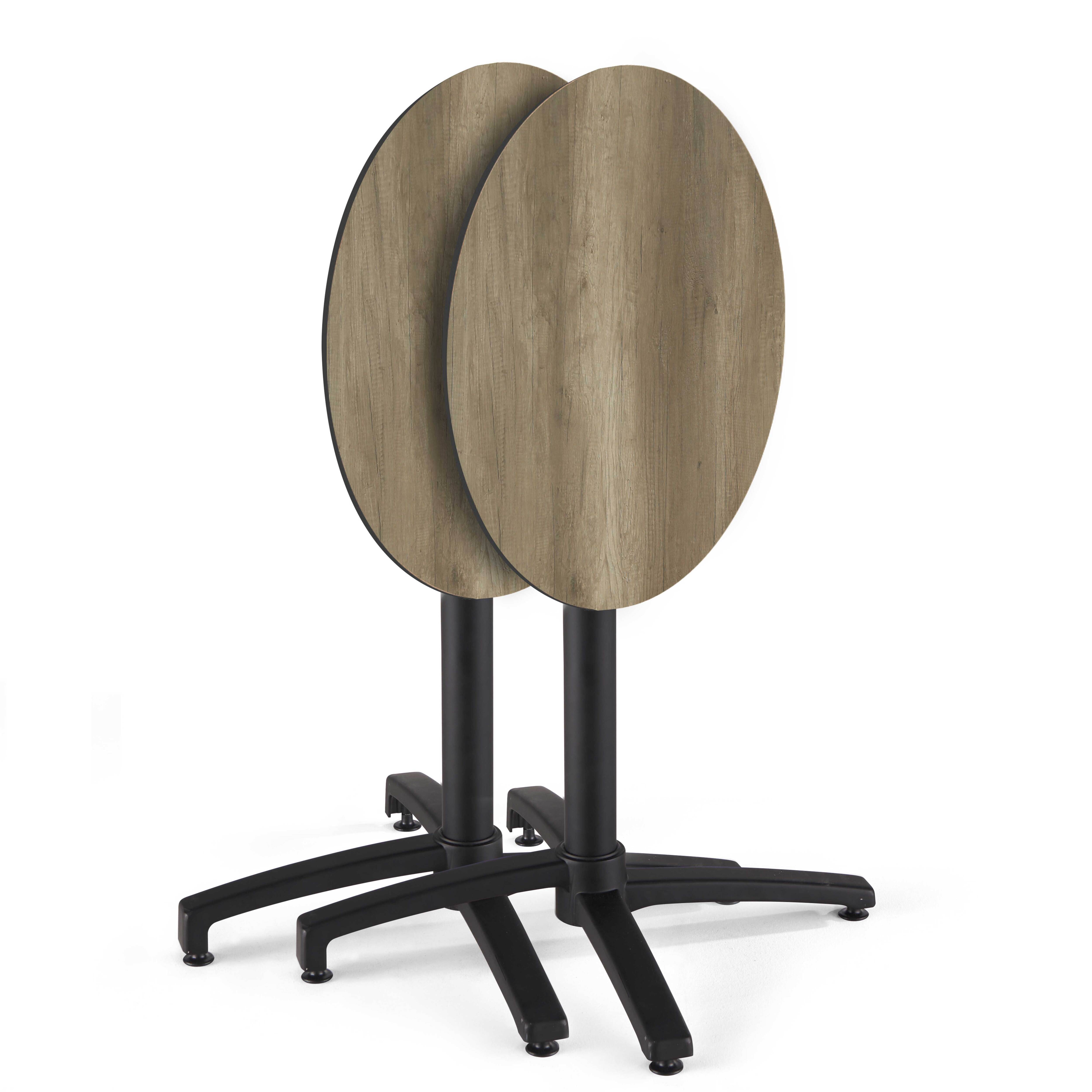Oviala - Table de jardin ronde 60 cm inclinable aluminium et HPL chêne fumé Opera - Oviala - Image 2