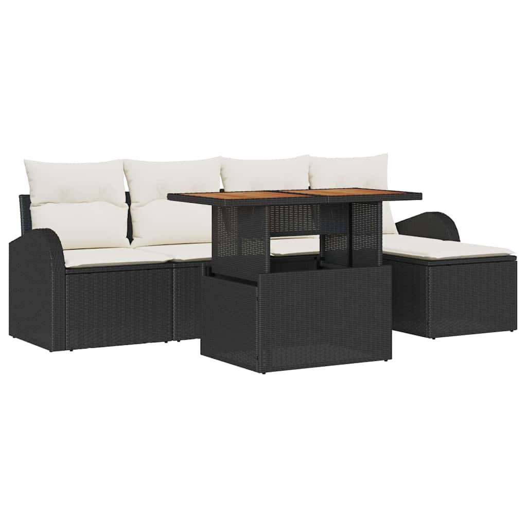 Salon de Jardin 4 Places 6 pcs Poly Rotin avec Rangement et Repose-pieds Noir – ComfortXL Outdoor Living - Image 2
