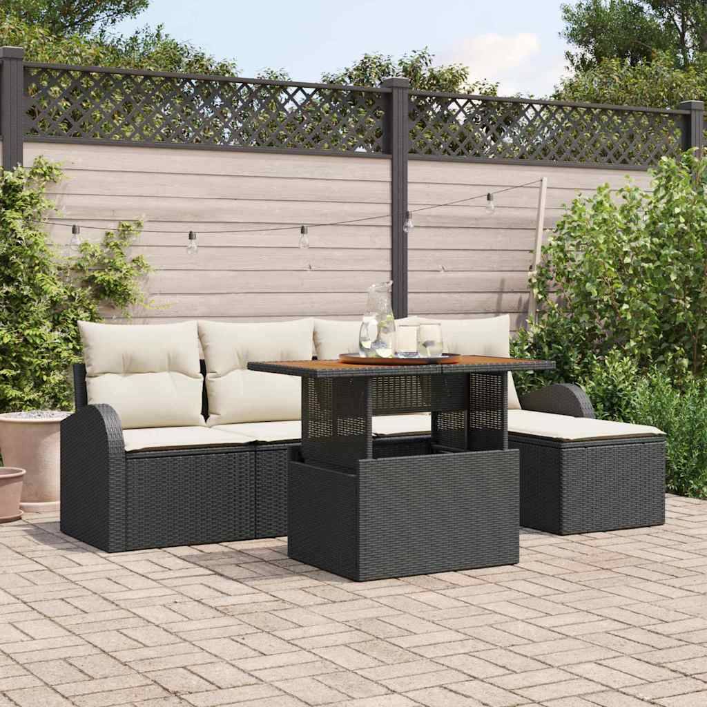 Salon de Jardin 4 Places 6 pcs Poly Rotin avec Rangement et Repose-pieds Noir – ComfortXL Outdoor Living - Image 1