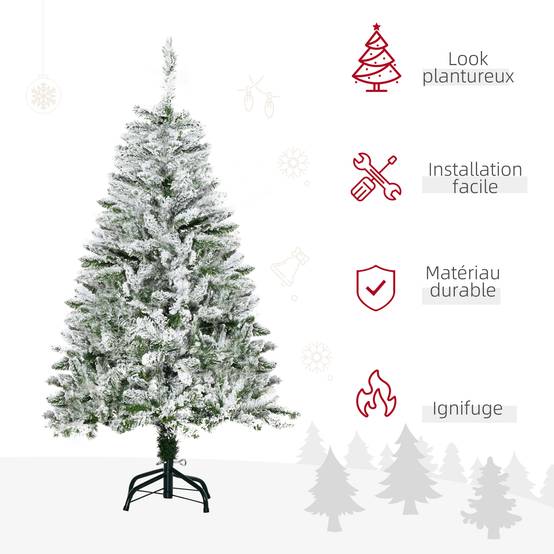 Sapin de Noël Artificiel enneigé 120H cm 200 Branches épines Imitation Nordmann Grand réalisme - Image 6