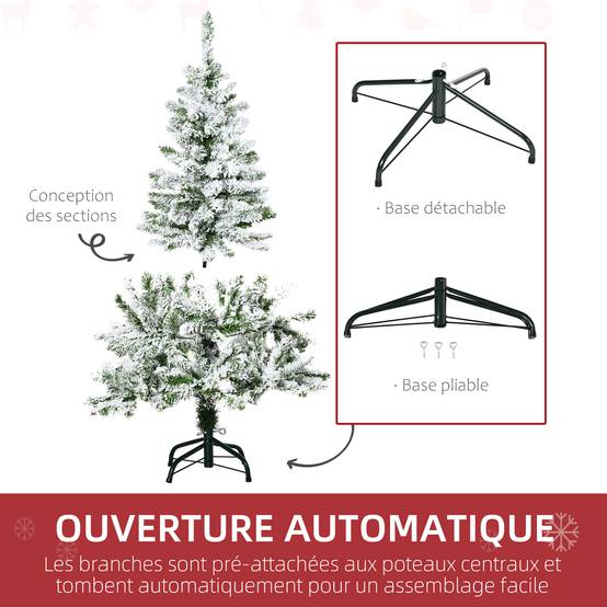 Sapin de Noël Artificiel enneigé 120H cm 200 Branches épines Imitation Nordmann Grand réalisme - Image 8