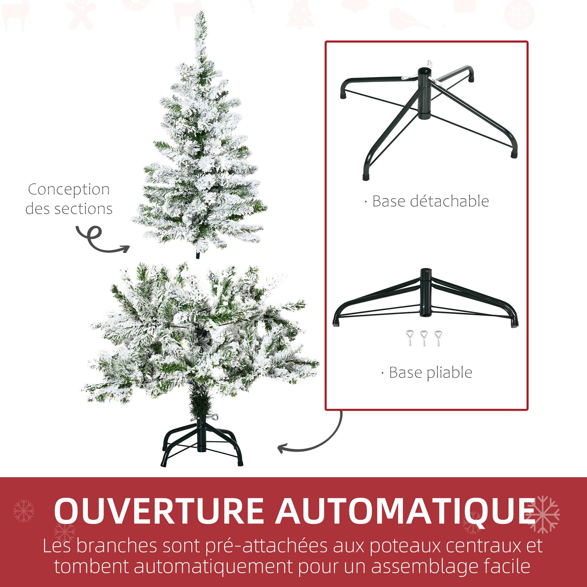 Sapin de Noël Artificiel enneigé 120H cm 200 Branches épines Imitation Nordmann Grand réalisme - Image 8