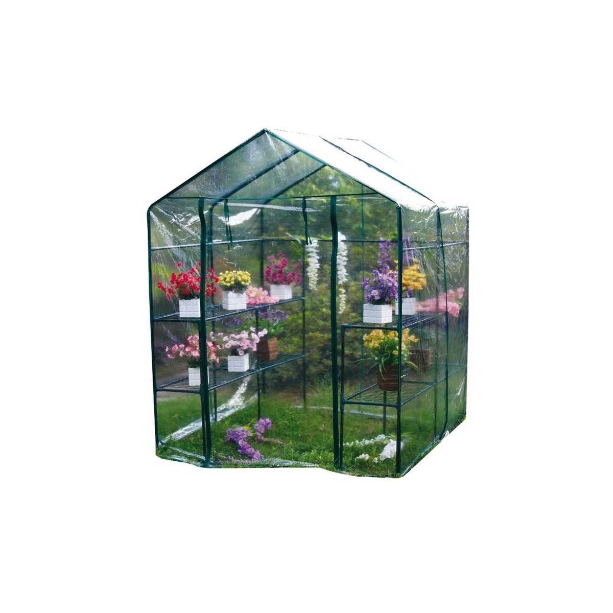 Serre de jardin 4 étagères 143 x 143 x H195cm Bache serre PVC Cadre Acier Legumes plantes Fleurs BRIXO - Imagen 4