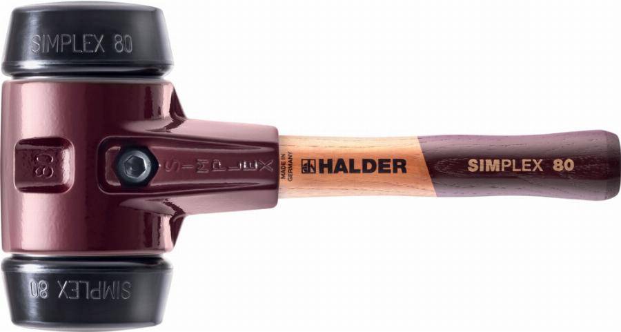 Maillet HALDER SIMPLEX Caoutchouc chargé avec boîtier en fonte malléable et manche en bois - D=80 mm - Manche extra-court - 3002.082