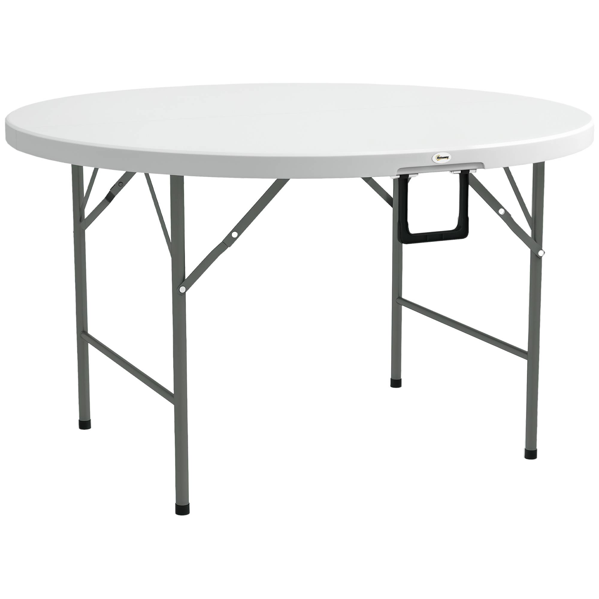 Table ronde de jardin pliante Ø122 cm peut accueillir 6 personnes pour évènement, structure métal, plateau HDPE