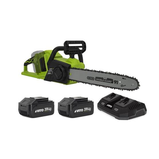 Tronçonneuse sans fil 40V + 2 batteries lithium 4Ah Guide Oregon lame 35 cm Moteur brushless + Chargeur double Rapide VITO - Image 1