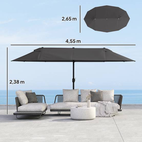 Parasol de jardin XXL parasol extérieur grande taille manivelle - 455x265x238cm Polyester Noir fr283 - Image 5