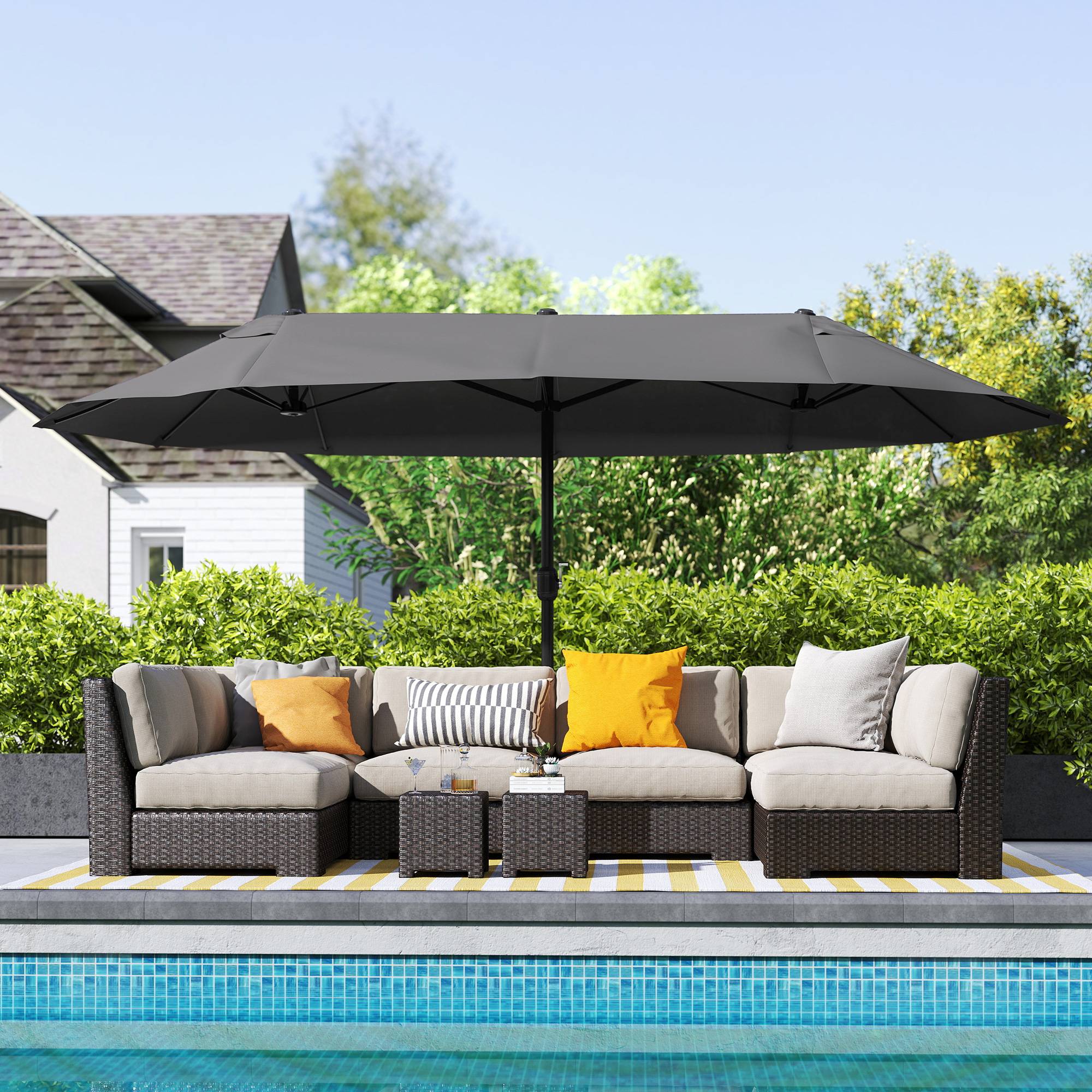 Parasol de jardin XXL parasol extérieur grande taille manivelle - 455x265x238cm Polyester Noir fr283 - Image 3