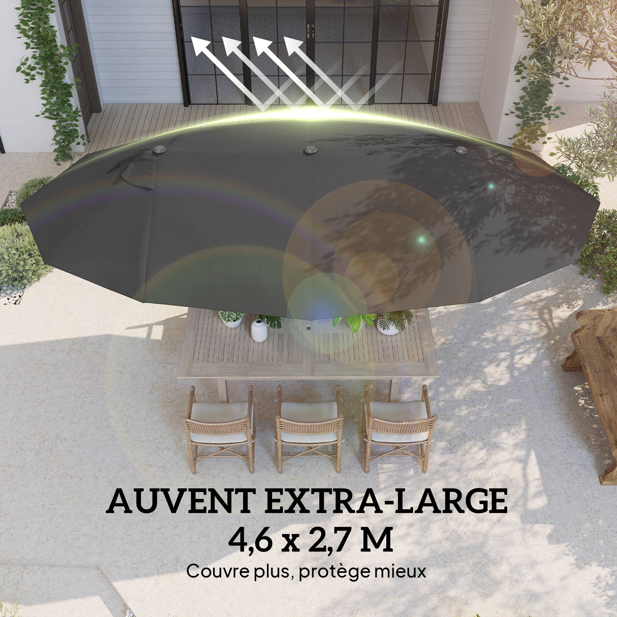Parasol de jardin XXL parasol extérieur grande taille manivelle - 455x265x238cm Polyester Noir fr283 - Image 6