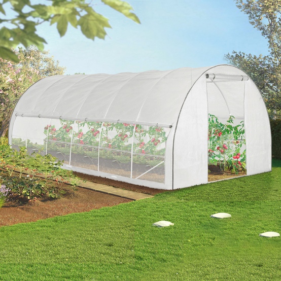 Serre tunnel de jardin 18M² blanche relevable avec moustiquaire - Image 1