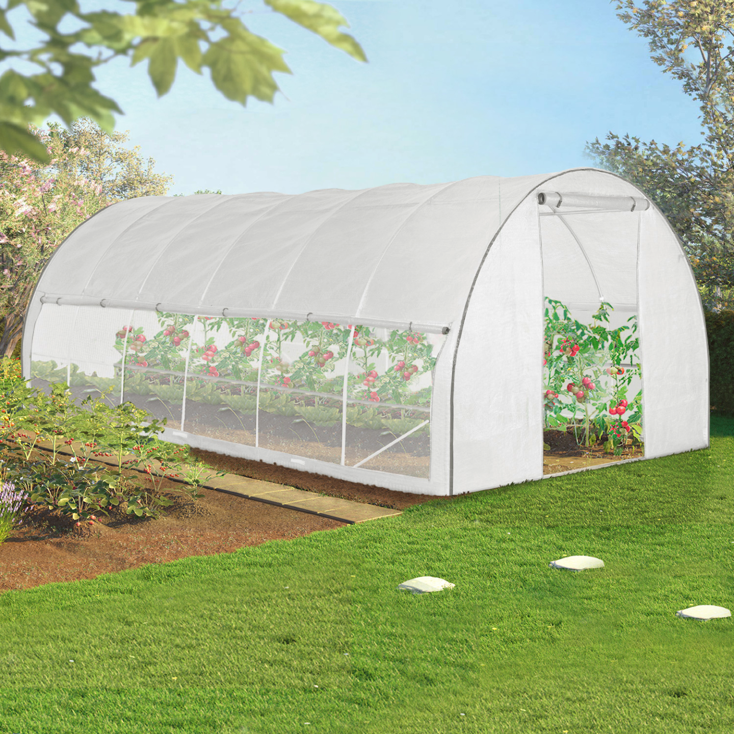 Serre tunnel de jardin 18M² blanche relevable avec moustiquaire - Image 1