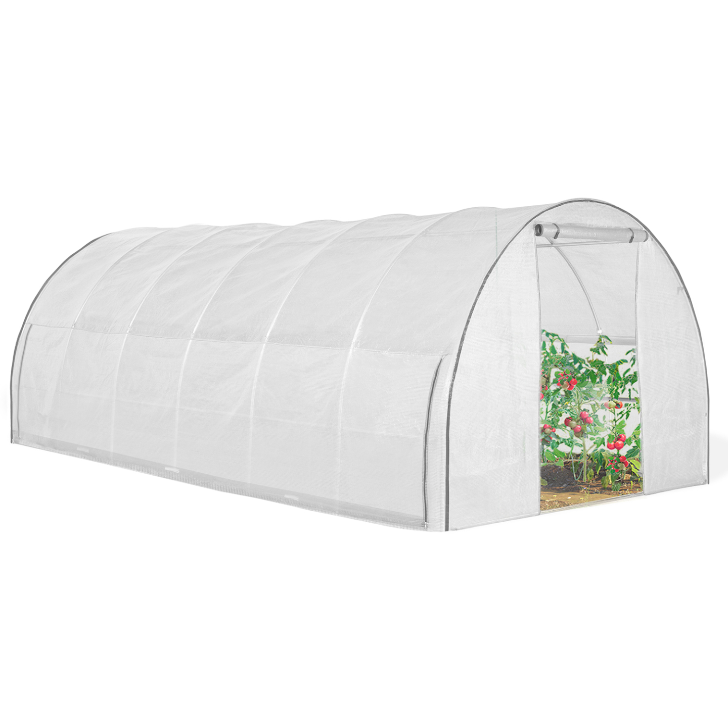 Serre tunnel de jardin 18M² blanche relevable avec moustiquaire - Image 9