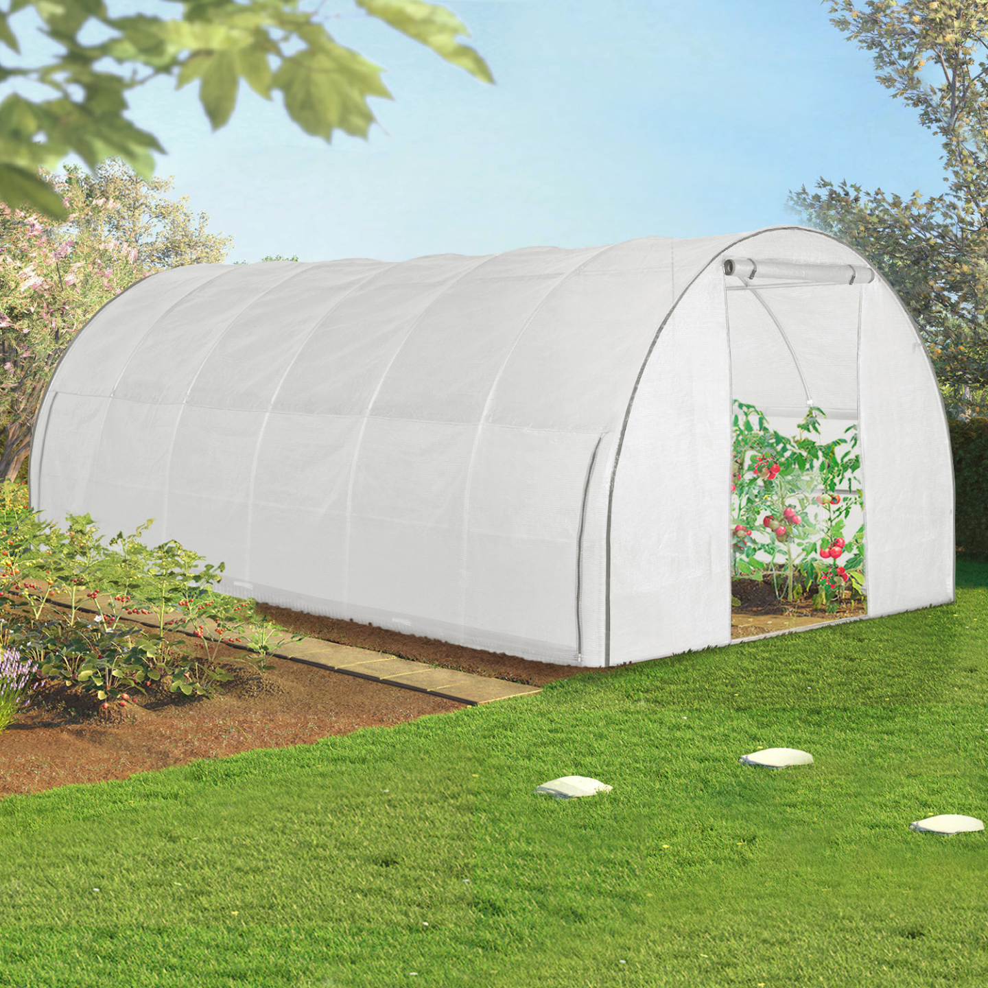 Serre tunnel de jardin 18M² blanche relevable avec moustiquaire - Image 3