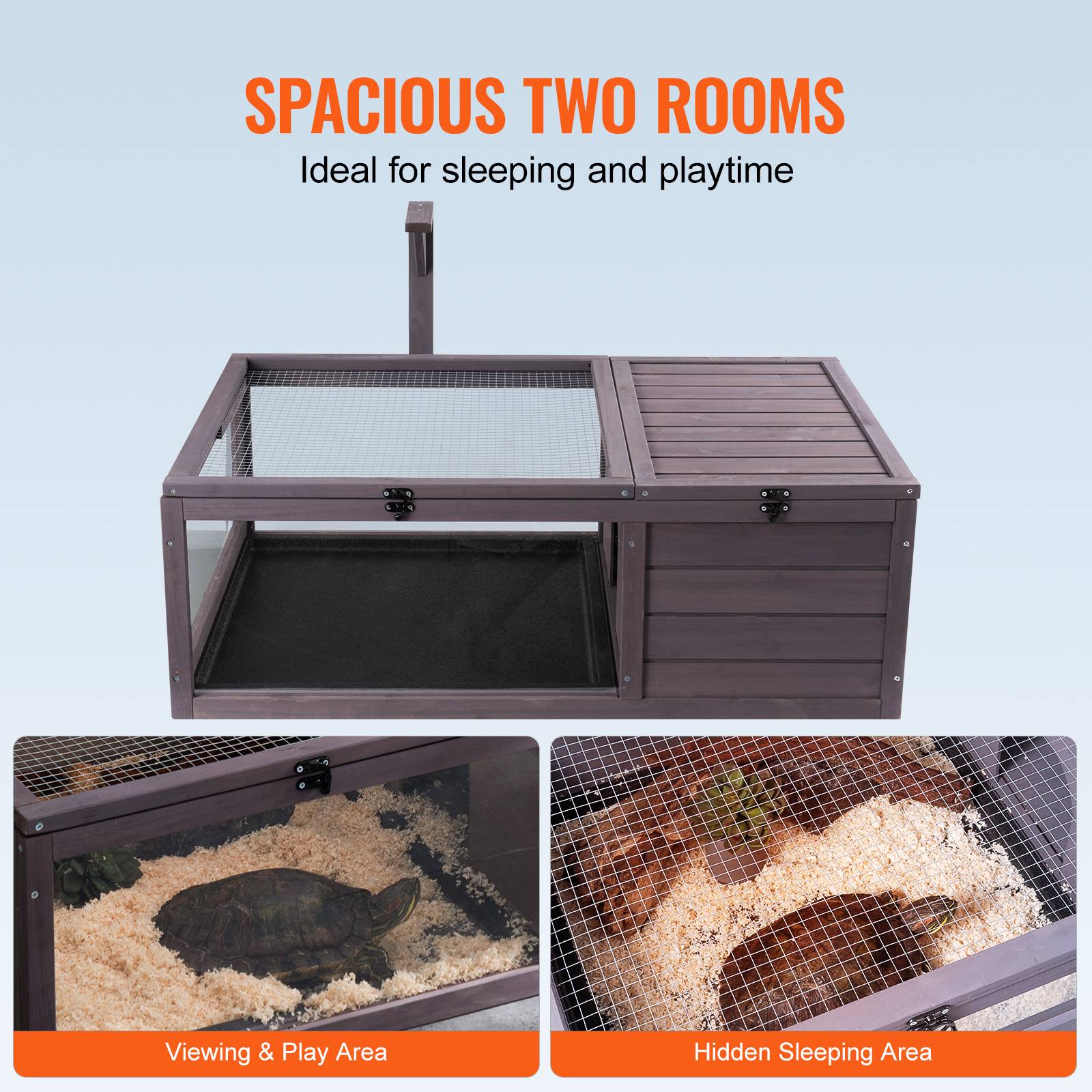 VEVOR Habitat tortue en bois pour intérieur/extérieur, avec support éclairage, 96x61x33cm, pour reptiles. - Image 4