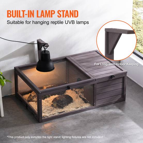 VEVOR Habitat tortue en bois pour intérieur/extérieur, avec support éclairage, 96x61x33cm, pour reptiles. - Image 3