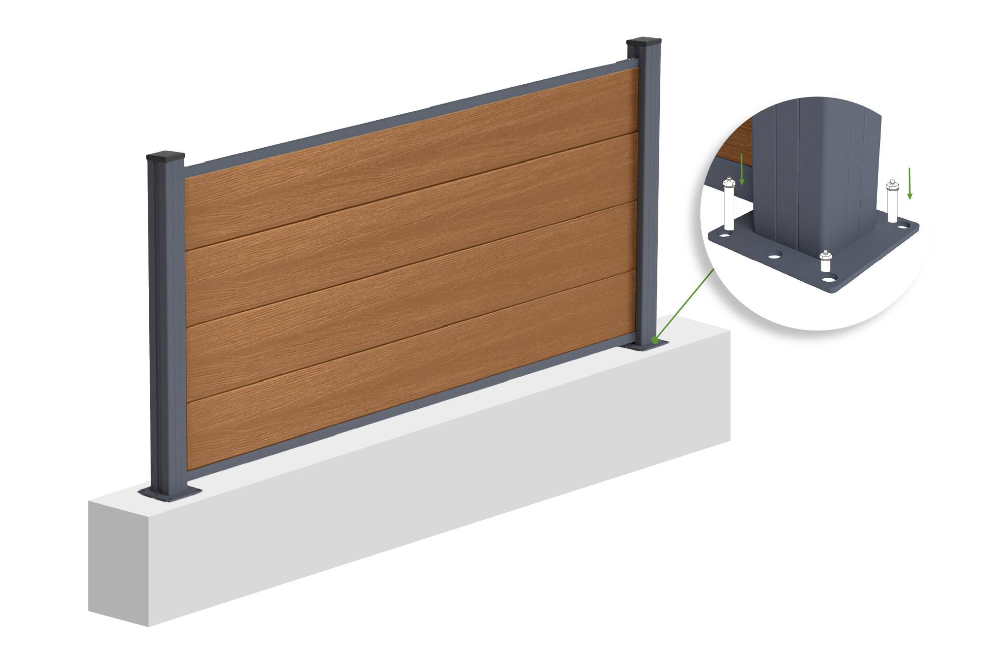 Casanoov Clôture composite Stockhorn 4 m H.90   cm sur plaque finition teck - Image 7
