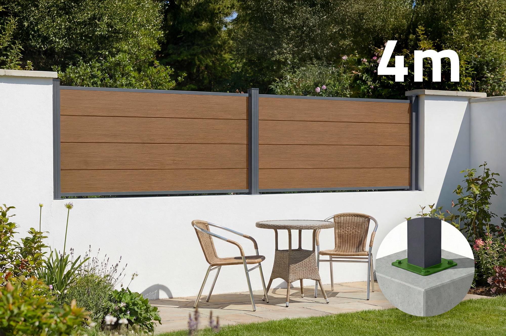Casanoov Clôture composite Stockhorn 4 m H.90   cm sur plaque finition teck - Image 1